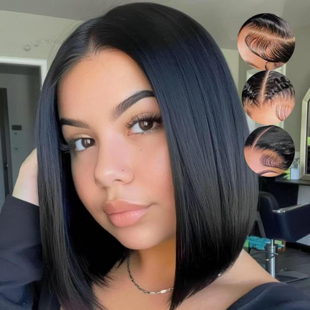 Bob Wig Human Hair Straight Bob wig human hair 13x4 HD Lace Front Wigs Human Hair 180% Short Bob Wigs for Women Glue less Bob Lace Front Wigs Pre Plucked Natural Color 12Inch