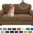 XINEAGE New 3 Pieces Couch Covers for 2 Cushion Sofa Super Stretch Loveseat Slipcover Pet Dog Universal Slip Cover Anti Slip Love Seat Furniture Protector (Brown, 55"-69")