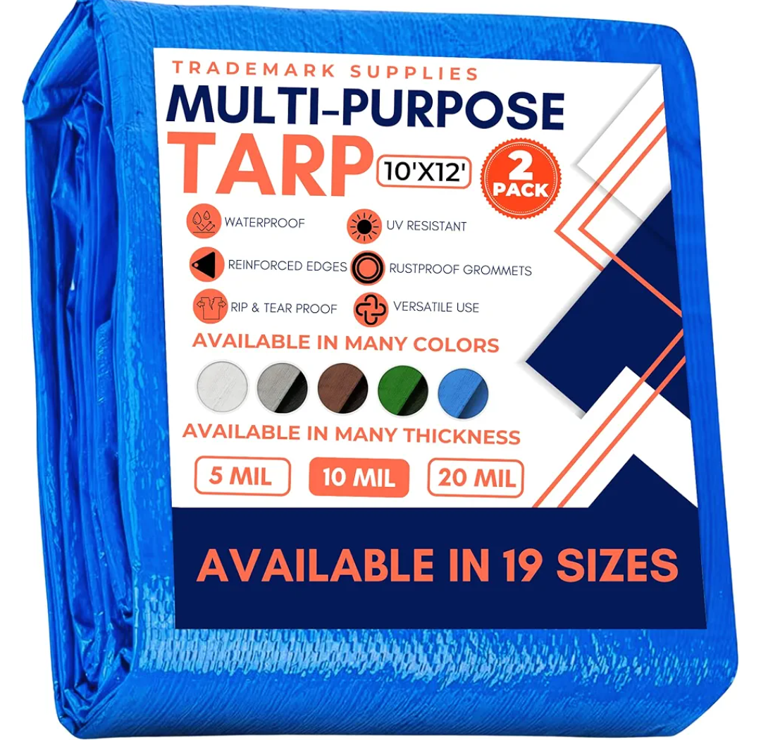 Large Waterproof Tarp - Heavy Duty 10 Mil Thick Poly Tarpaulin Ideal for Canopy Tents, Boats, RV or Pool Covers - Multipurpose Protective Tarps with Grommets for Indoor, Outdoor Use | 10' x 12', 2 Pack