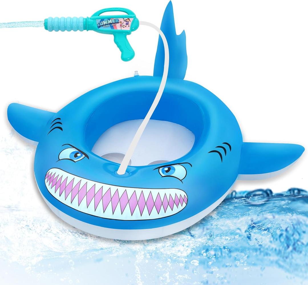 Pool Float Kids with Water Gun Toddler Swimming Toys Ages 3-8 Years Water Party (Blue)