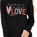 Women's Love Heart Raglans T-Shirts Casual Long Sleeve Valentine's Wife Day Graphic Tees Tops L