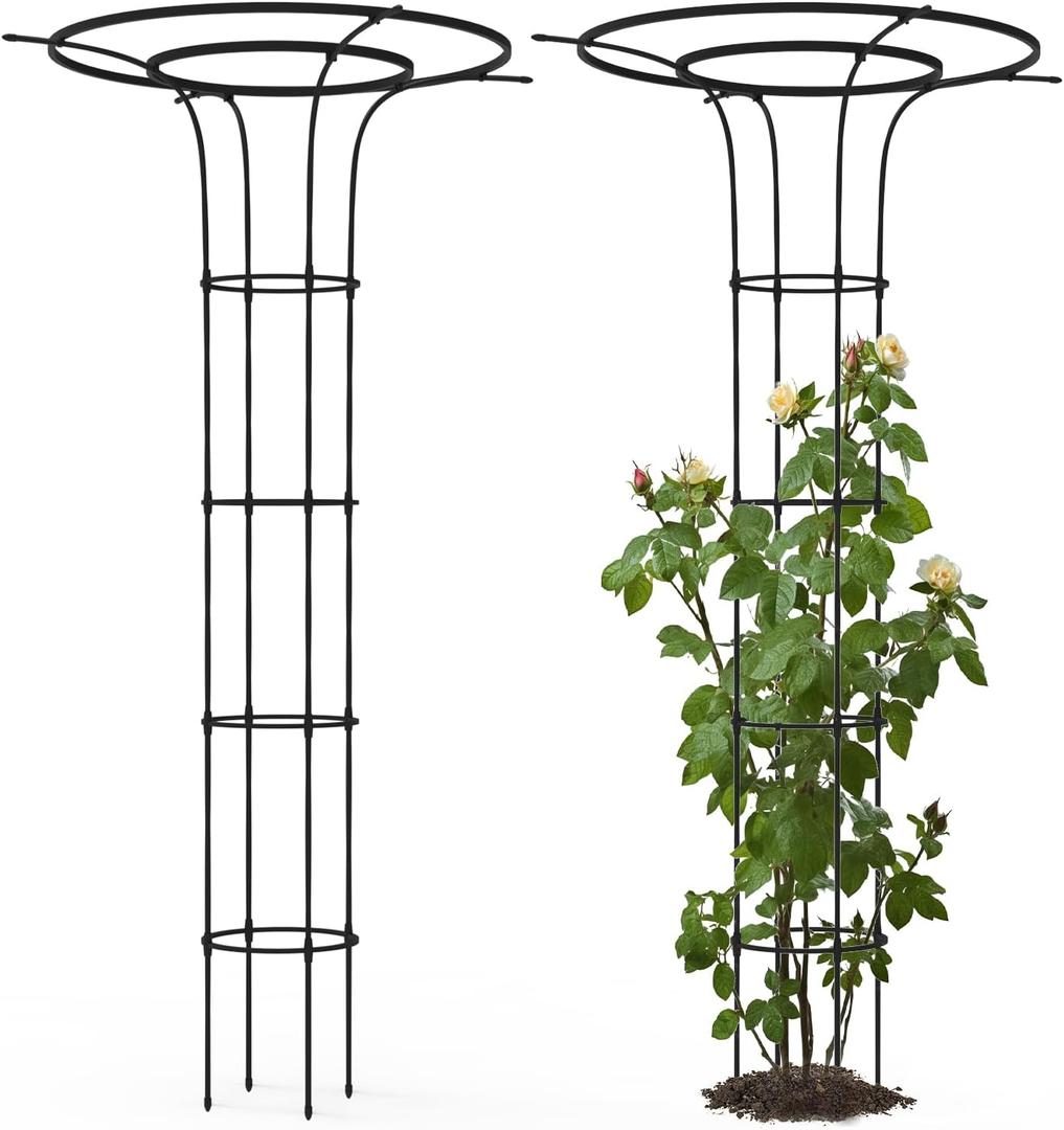 69" Tall Garden Obelisk Trellis for Climbing Plants Rustproof Metal Plant Support with Adjustable Rings, 2-Pack for Outdoor Potted Vines & Indoor Planters, 29.5L*69H inch-2Pack