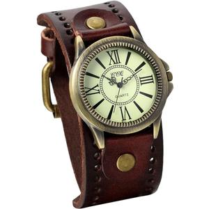 JewelryWe Vintage Wrist Watch Wide Leather Strap Band Cuff Quartz Watches for Men Women Halloween Costumes for Christmas (roman numerals brown)