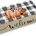 Fall Front Door Mat Indoor Entrance, Thanksgiving Welcome Orange Pumpkin Non Slip Doormat Absorbent Resist Dirt Floor Mats Washable Low Profile Sunflower Plaid Inside Rugs for Entryway, 16''x24''