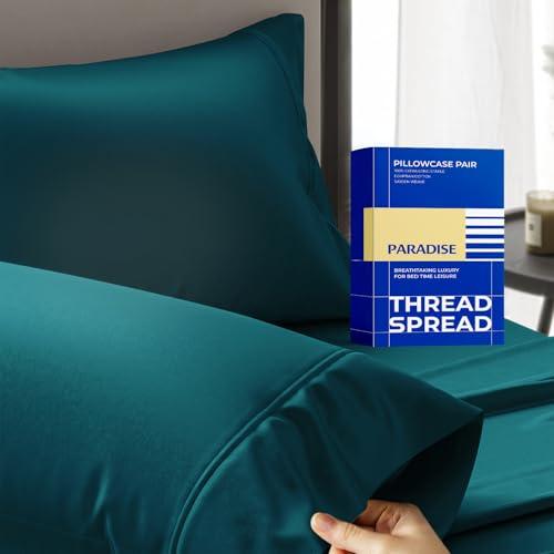Thread Spread 100% Egyptian Cotton King Size Pillow Cases Set of 2 - Luxury 1000 Series Paradise Collection Pillow Cases King Size (Teal), Soft Cooling Hotel Egyptian Cotton Pillowcases