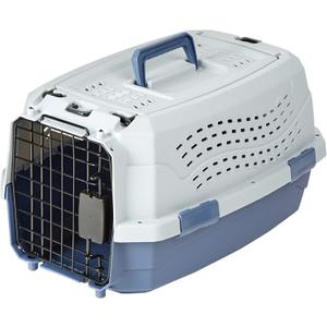 Amazon Basics 2-Door Top-Load Hard-Sided Cat Pet Travel Carrier, 19.0" L x 12.6" W x 10.0" H, Gray & Blue