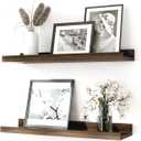 Floating Shelves for Wall Decor, Wall Mounted Wood Storage Shelf for Bedroom, Living Room, Bathroom, Kitchen, Nursery, Rustic Display Picture Ledge Shelf with Lip Set of 2-16 Inches, Walnut (15.8in)