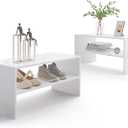 2-Tier Stackable White Shoe Rack, Wooden 2-Shelf Shoe Organizer Freestanding Shoe Storage Stand for 6-9 Pairs, Perfect for Closet, Entryway, Office Use - White(Pack of 2)