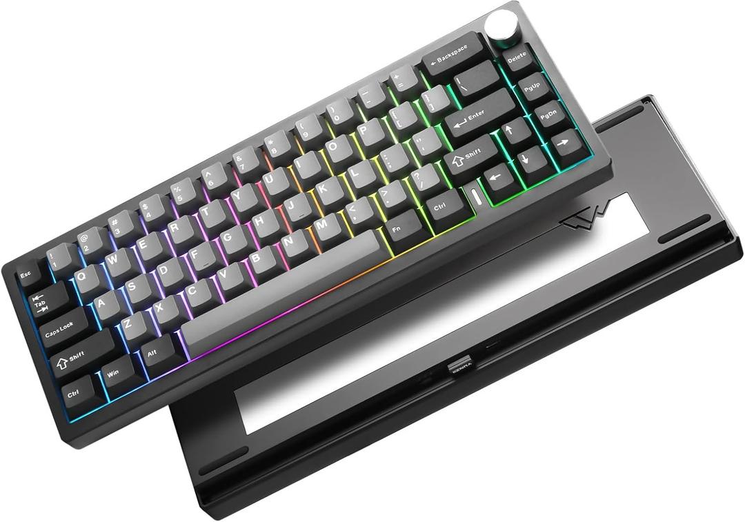 YUNZII AL68 Wireless Mechanical Keyboard,Full Aluminum CNC,60% Layout with Knob, QMK/VIA Software,Gasket Mounted,Hot Swappable,RGB Backlit,BT/2.4G/USB-C for Mac/Win (Black, Cocoa Cream V2)
