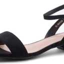 Shoe Land Women's Low Heels Dressy Sandals for 2025-1 Inch Chunky Block Short Heels | Square Open Toe with Adjustable Ankle Strap | Wedding & Party Heeled Sandals (6)