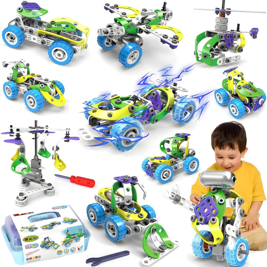 STEM Toys for 4 5 6 7 8+ Year Old Boy Christmas Birthday Gift, 10 in 1 Electric Building Toys Kids Educational Erector Set Construction Block Kit Activities Game Ages 4-6 4-8 5-7 6-8 8-10 8-12