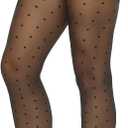 MANZI Patterned Tights Sheer Pantyhose for Women 20 Denier Stockings (One Size, Black Tights - Polka Dots)