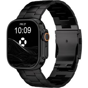 Titanium Band Compatible with Apple Watch Ultra 3/2/1 49mm, Series 11/10 46mm - Military-Grade DLC Coating, Scratch Resistant & Durable Adjustable Strap for Men (CRNS01 Max| Folding Clasp | Black)