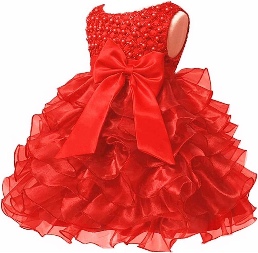Jup'Elle Baby Girl Dresses Ruffle Lace Pageant Party Wedding Flower Girl Dress (12 Months, Margarite Scarlet(red))