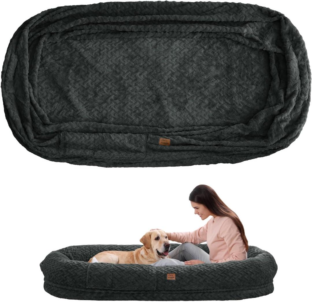 Human Dog Bed Cover - Luxury Faux Fur Giant Size Dog Bed Cover, 72"x40"x10", Dark Grey
