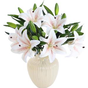 Kimura's Cabin 6Pcs Tiger Lily Fake Flowers Real Touch Faux Lilies with Stems Plants Artificial Lilys Bouquet for Easter Floral Arrangements Wedding Home Table Centerpiece Decor(Pink core White)