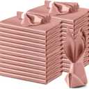 VACVELT 24 Pack Rose Gold Satin Napkins - 17x17 Inch Scalloped Wedding Dinner Napkins for Restaurant Banquet Graduation Party