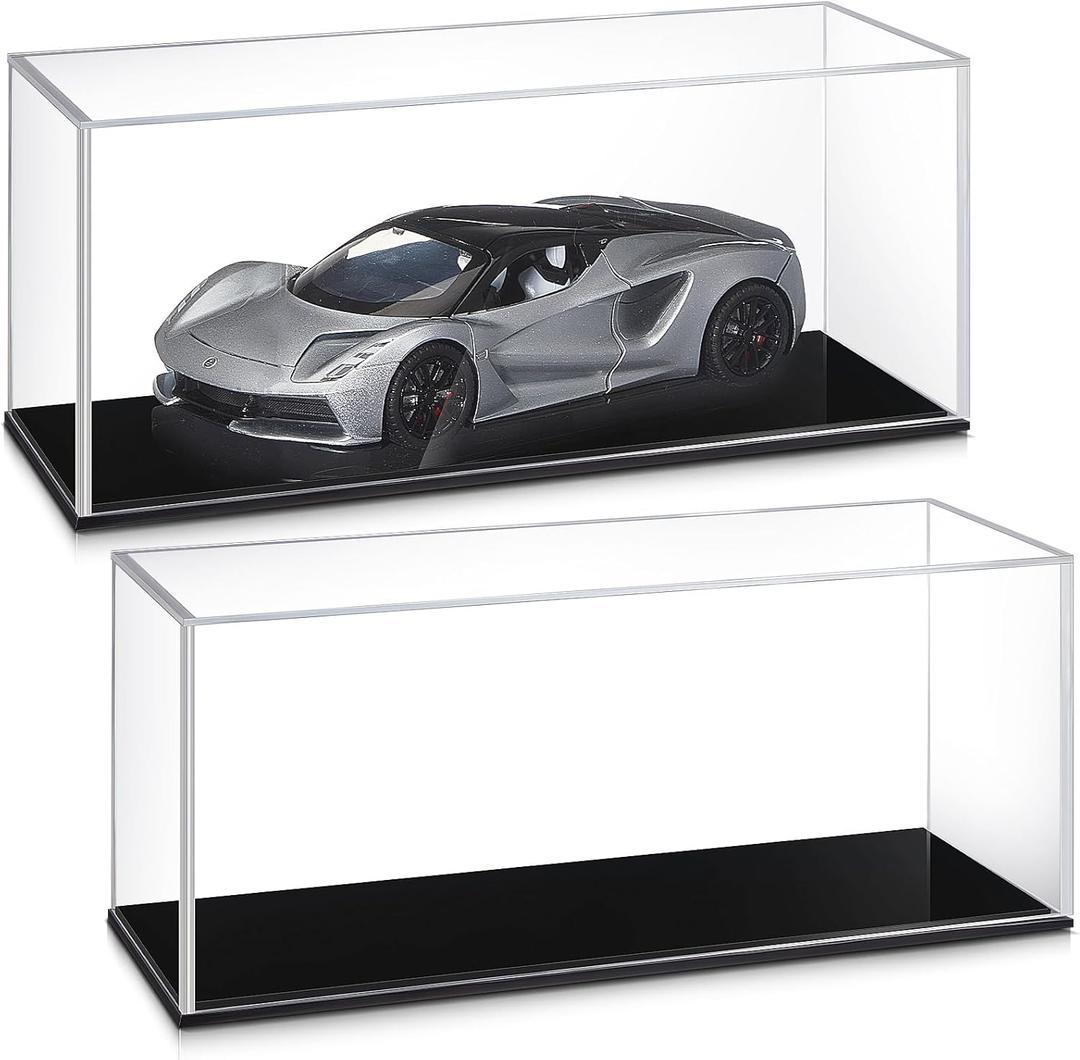 Juexica 2 Pcs Clear Acrylic Model Car Display Case 1:24 Acrylic Display Boxes for Vehicle Model Car Case Dustproof Showcase with Black Base for Collectibles Memorabilia