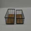 Metal Wire Basket Detachable Wood Base Storage Organizer Farmhouse Small Bins for Kitchen Cabinets, Bathroom, Pantry, Laundry Room, Closets Set of 2,Black Color