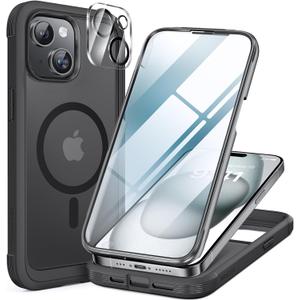 Miracase Magnetic for iPhone 15 Plus Case 6.7'' [Compatible with Magsafe] only for 15 Plus Phone Case Cover with Built-in 9H Tempered Glass Screen Protector,Magnetic Frosted Black