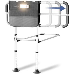 Agrish Bed Rails for Elderly Adults Safety - FSA/HSA Eligible with Extendable Armrest & Motion Light, Adjustable Wide Bed Assist Rail with Storage Pouch, Bed Rails for Queen Bed