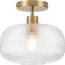 Gold Semi Flush Mount Ceiling Light Fixture - Hallway Light Fixtures Ceiling Mount - Glass Close to Ceiling Lighting for Bathroom Entryway Bedroom, C2503-BG