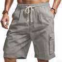 TRFIC ‌Men's Casual Linen Cargo Shorts with Drawstring Waist & 5 Pockets, Medium 