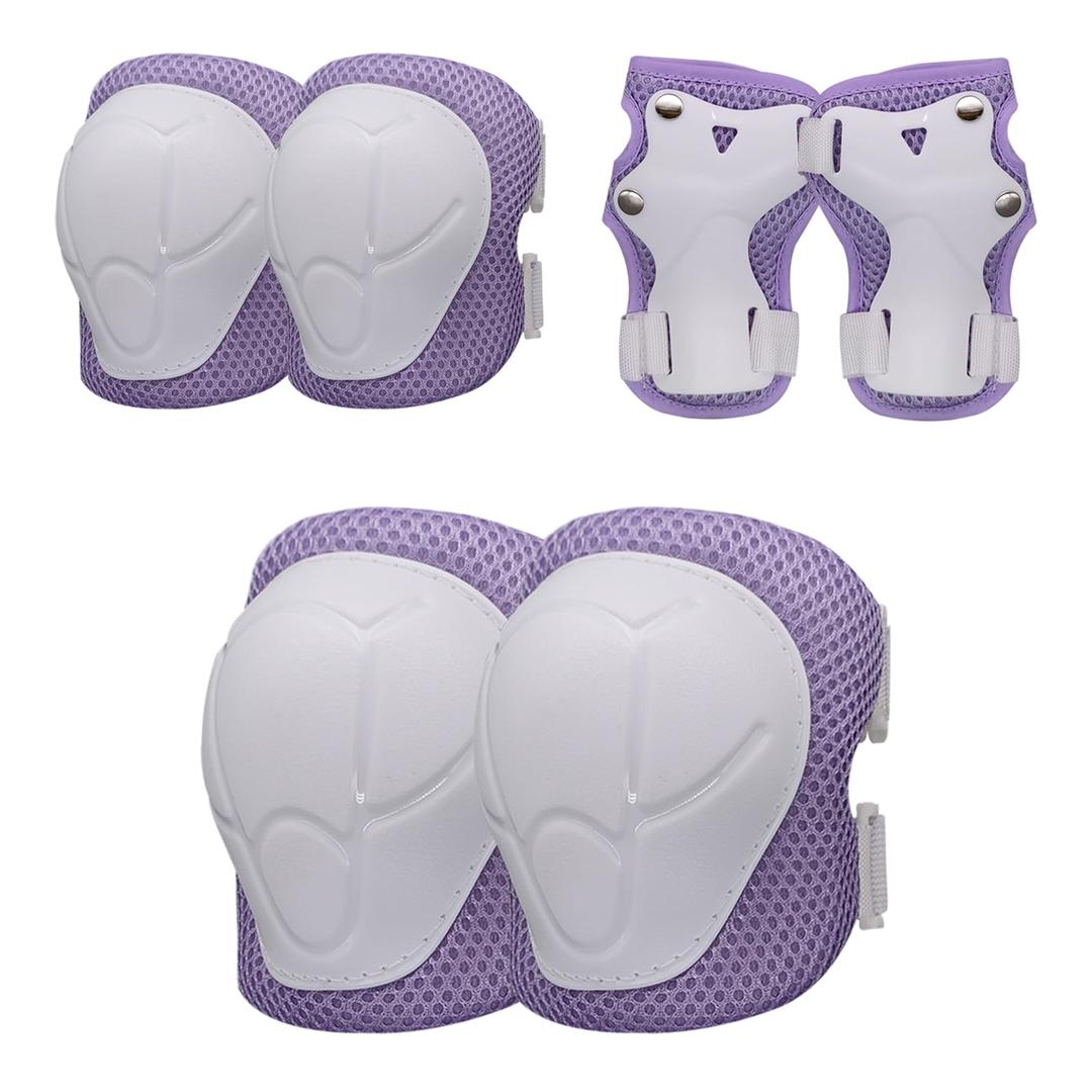 Kids Protective Gear Set, Knee Pads for Kids 3-10Years Toddler Knee and Elbow Pads with Wrist Guards Boys or Girls for Skating Cycling Bike Rollerblading Scooter Bike (Purplish White, S (3-7years))