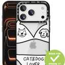 for iPhone 17 Pro Case with Lanyard, [6.6ft Military-Grade Drop Tested] Shockproof Phone Cover, 1.8mm Raised Camera Protection, White Playful Cat & Dog in Bikini Pattern