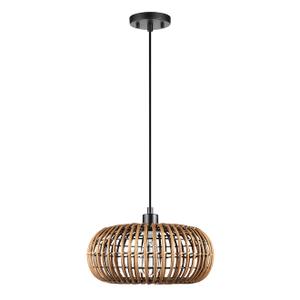 GLOBE Electric 65939 Fitz 1-Light Plug-in or Hardwire Pendant Lighting, Rattan Shade