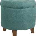 HomePop Home Decor | Upholstered Round Velvet Tufted Foot Rest Ottoman | Ottoman with Storage for Living Room & Bedroom | Decorative Home Furniture, Teal Woven  