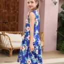 Ahegao Girl's Floral Sleeveless Dresses Kids One Piece Sundress for Casual School 4-13 Years Old (9-10 Years, Blue Pink Green)
