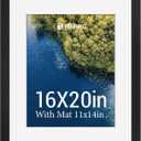 16x20 Picture Frame - Black Solid Wood Photo Frames - Tempered Glass - Displays Photos 11x14 with Mat or 16 x 20 without - Room, Office, Gallery, Studio, and Hallway Decor - Wall Hanging