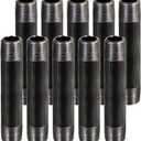 SupplyGiant 3/8 x 6 Inch Black Steel Pipe (10-Pack), Heavy Duty Industrial Malleable Iron Pipes, Pre Cut Threaded Nipple Great For All DIY Furniture And Black Pipe Shelving