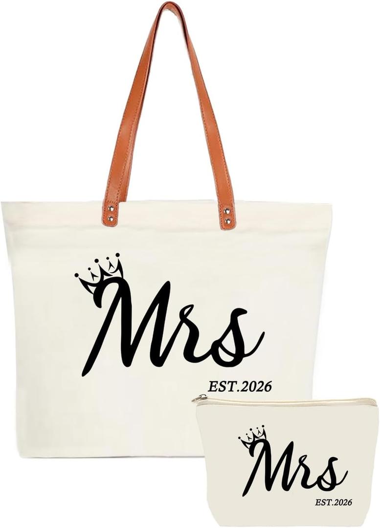 Mrs 2026 Bride Canvas Tote Bag, Gifts for Wedding BridalShower, Bachelorette Party, Miss to Mrs Bag, Bride to be Gifts, Christmas Personalized Bridesmaid Gift