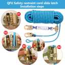 Heavy Duty Fall Protection Rope for roof & tree climbing. Includes safety harness, alloy steel clips, shock-absorbing lanyard