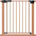 Babelio 29-48" Metal Baby Gate with Brown Wood Pattern, Auto Close Dog Gate PressGuard P7 for The House, Stairs and Doorways, Pressure Mounted Pet Gate with Door, Safety Gate for Child and Pets