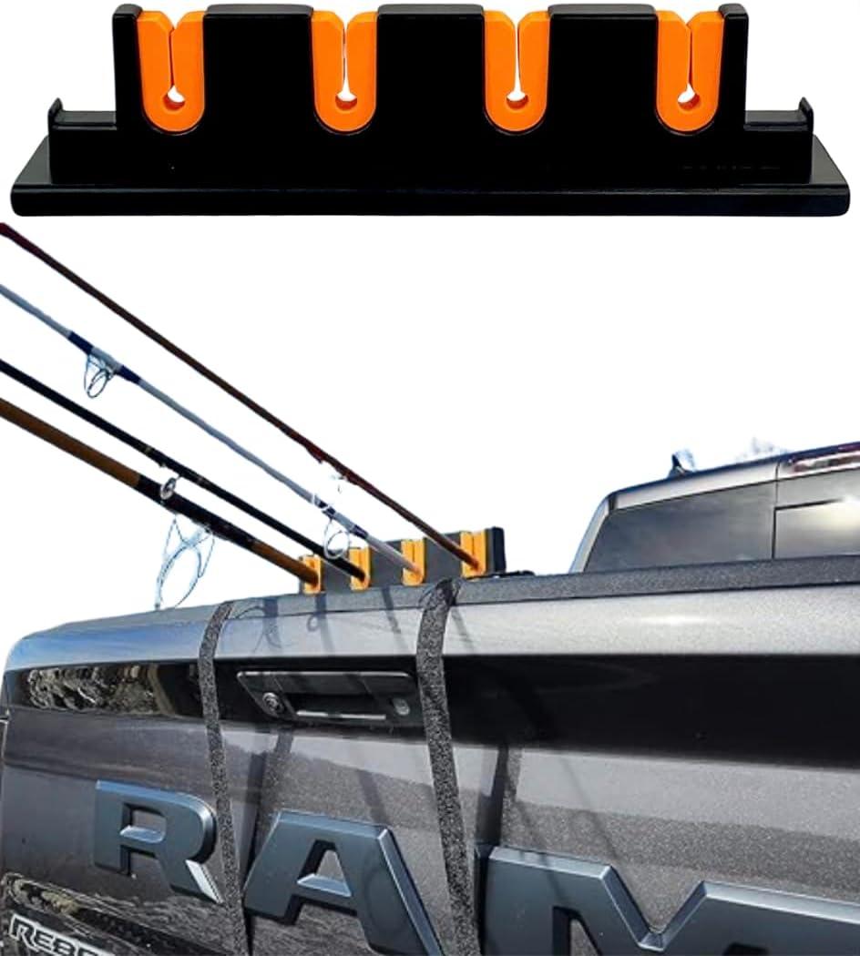 Fishing Rod Holder for Truck Tailgate Transport 4 Rods Securely with Soft Foam Inserts & Straps Fishing Pole Rack for Pickup Truck Bed Easy Tailgate Rod Carrier