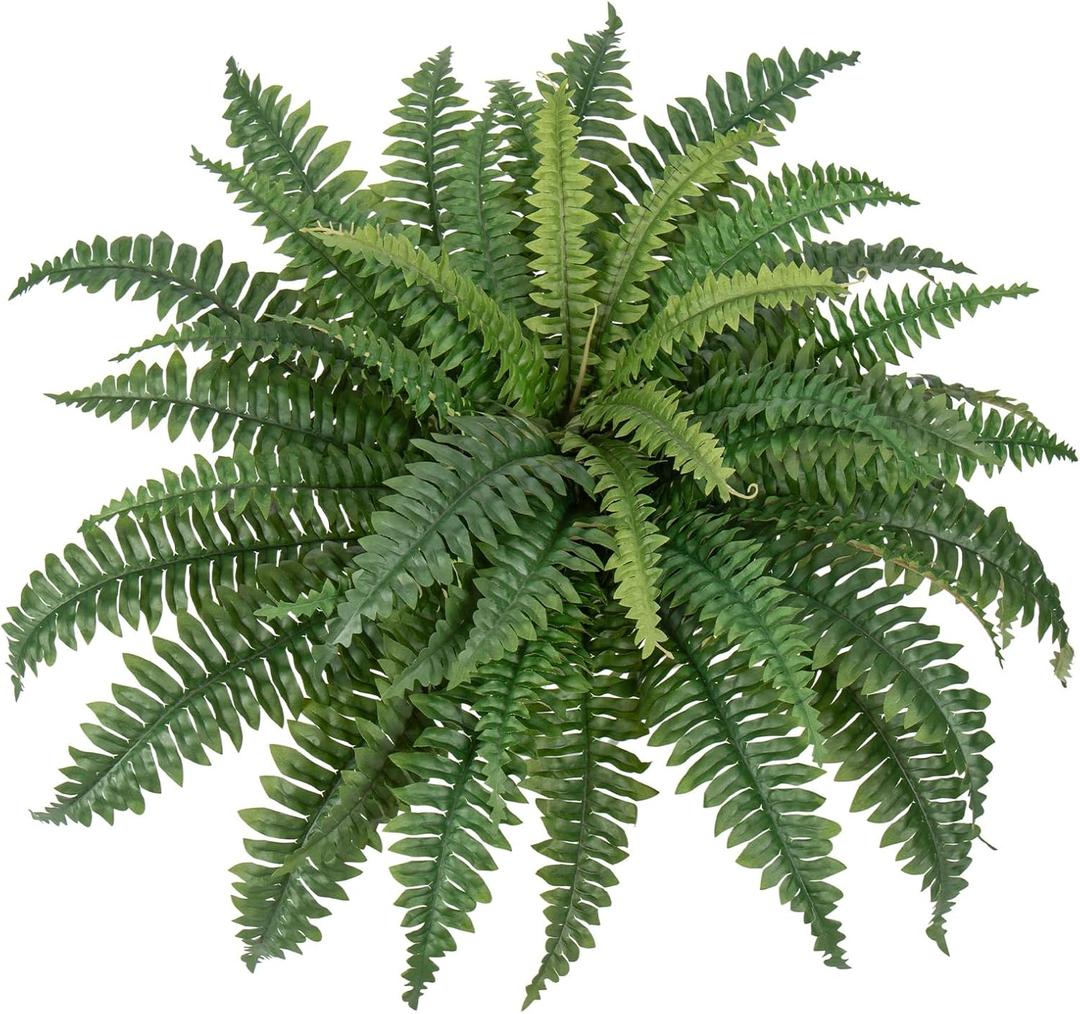 Artificial Ferns 25.6" Dia. - Faux Ferns for Outdoor Planter & Hanging - Fake Plant Shrubs for Home Garden Porch Farmhouse Decor (49 Fronds)