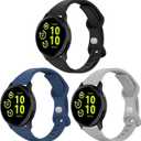 3 Pack Slim Watch Bands Compatible with Garmin Vivoactive 6/5/3/Venu/Venu Sq/Venu 2 Plus,20mm Soft Silicone Band Sport Replacement Strap for Garmin Forerunner 55/165/645/245 Music Smart Watch (Black+Dark Blue+Grey)