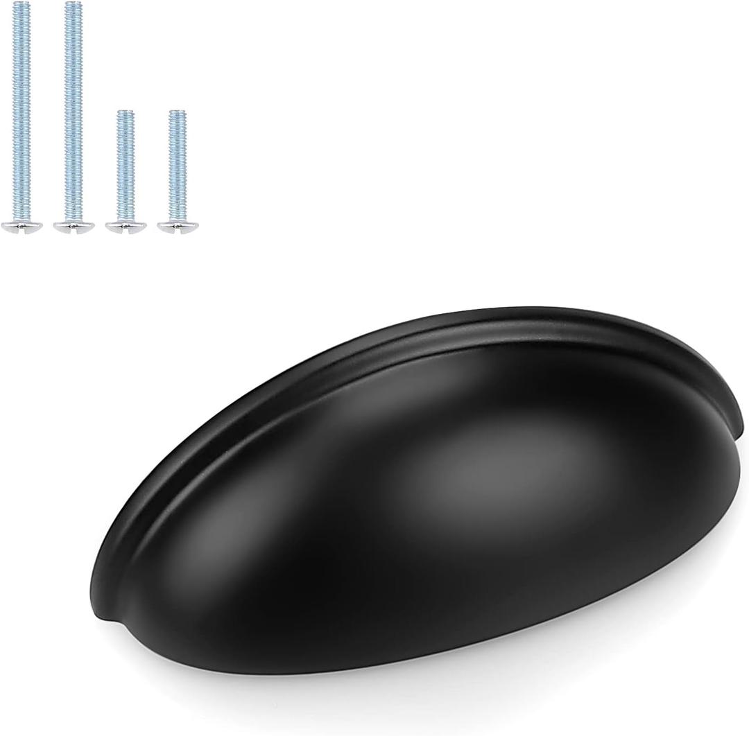 Probrico 10 Pack Black Cabinet Pulls Bin Cup Drawer Handles, Cabinet Cup Handles 3 Inch Holes Drawer Handles and Knobs, Kitchen Cabinet Hardware