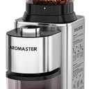 Aromaster Burr Coffee Grinder with 48 Gind Settings, Conical Coffee Bean Grinder for Home Use,Stainless Steel,40 Seconds Adjustable Timer,Anti-static,Easy to Clean with Brush (Silver)