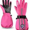 MCTi Kids Gloves Waterproof Winter Warm Snow Ski Gloves Long Cuff Fleece Lined with Reflective Strap (XX-Small(Fits 5-7 years), Pink)