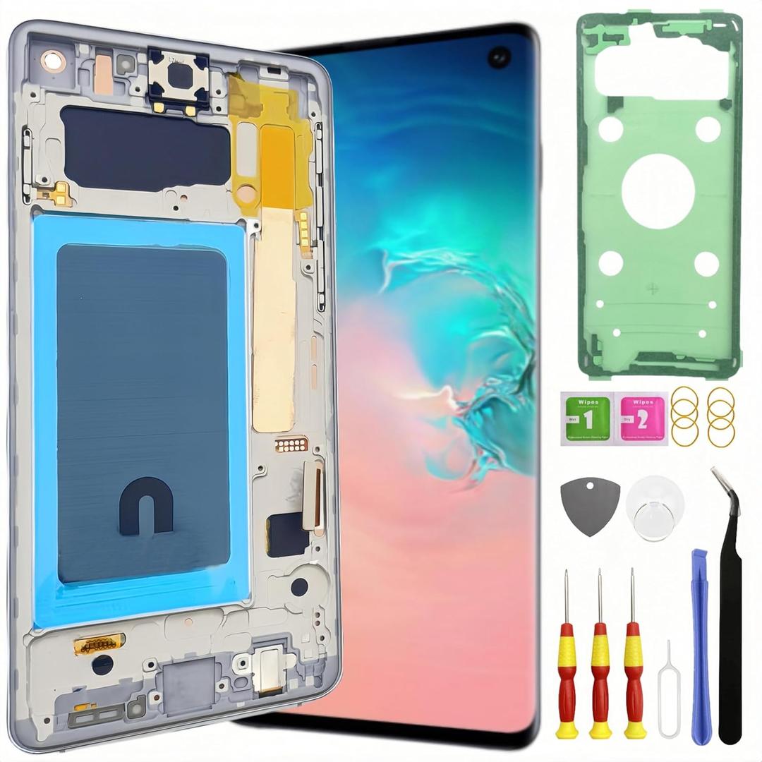 Galaxy S10 Screen Replacement for Samsung Galaxy S10 LCD Screen Touch Digitizer Display Pantalla with Frame Toolkits No Fingerprint SM-G973U SG973F Silver Galaxy S10 Screen Replacement for Samsung Galaxy S10 LCD Screen Touch Digitizer Display Pantalla with Frame Toolkits No Fingerprint SM-G973U SG973F Silver