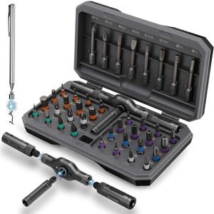 KELIN Magnetic Ratchet Screwdriver Set, 43 in 1 T Handle Ratchet Screwdriver Kits with S2 Steel Bits, Ratcheting Screwdriver for Home Daily Repair, DIY Projects, Ideal Gift for Men Husband (Grey)