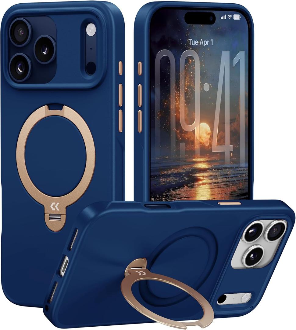 CASEKOO Marine Blue Designed for iPhone 17 Pro Case with Spin Magnetic Stand [16FT Military Protection] [Non-Slip Edge] [Fit for MagSafe] Shockproof for iPhone 17 Pro Case with Stand 6.3''