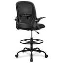 Primy Drafting Chair Tall Office Chair with Flip-up Armrests Executive Ergonomic Computer Standing Desk Chair with Lumbar Support and Adjustable Footrest Ring (Black) Size :54*25*53 cm