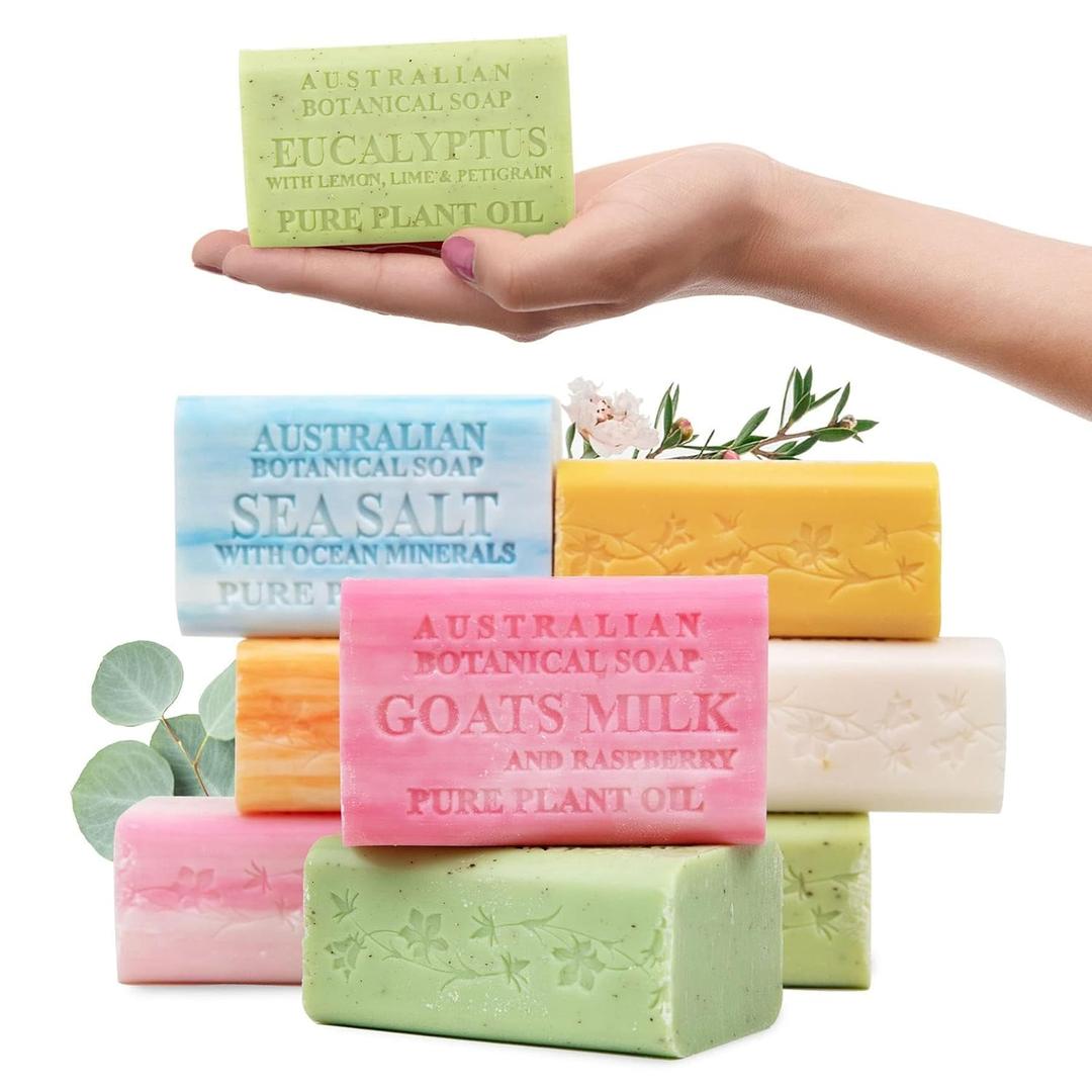 Australian Botanical Soap, 6.6 OZ, Triple Milled Bars with Pure Plant Oil, Natural Soap Base, Enriched with Organic Shea Butter, for Men, Women, All Skin Types, Variety Pack of 8