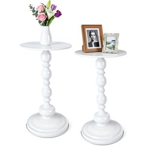 Novabright 2 Set Small Round Side Tables Metal End Table Coffee Drink Table for Small Space Matte Drink Accent Tables Vintage Roman Style for Living Room, Bedroom, Narrow Corners, Sofa Couch (White)