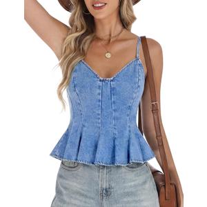 Peplum Denim Top V-Neck Crop Denim Halter Top Jean Vest Corset Tank Tops XL